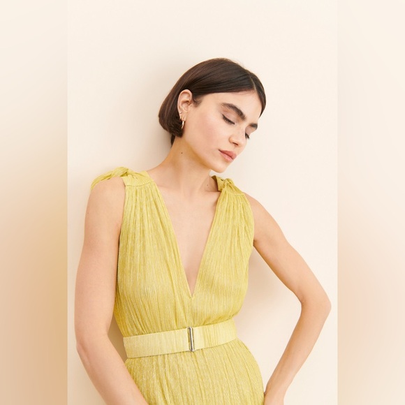 Sabina Musayev Helena Metallic Tiered Tie Shoulder V-Neck Maxi Dress Size Small - Picture 3 of 7